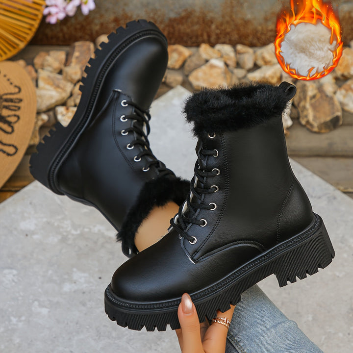 Damen Winterstiefeletten mit dicker Sohle und Kunstfellfutter zum Schnüren