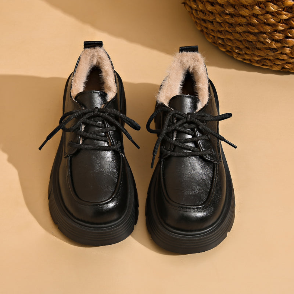 Damen Plateau Schnürschuhe mit Profilsohle und Fütterung