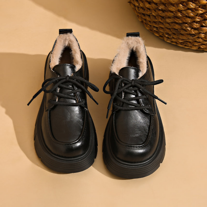 Damen Plateau Schnürschuhe mit Profilsohle und Fütterung