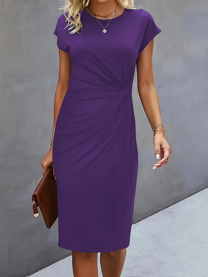 Midi Kleid Damen Runder Hals Tailliert Hochzeitsgast