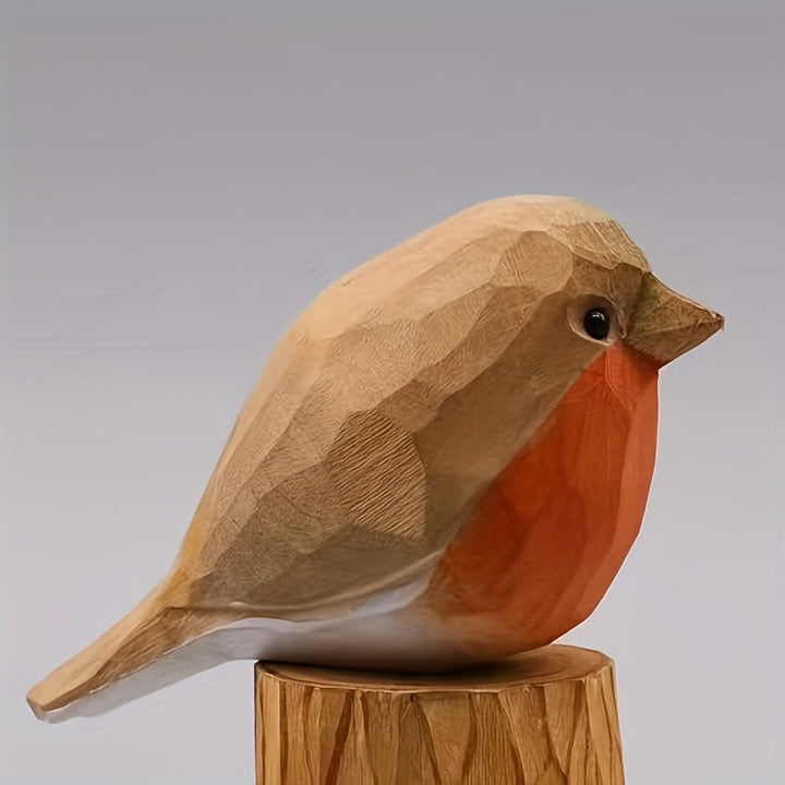 WoodRobin Sculpture – Handmade Wooden Robin for Shelf Decoration &amp; Gift
