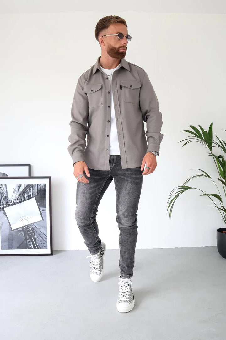Herren Overshirt Jacke mit Brusttaschen Frühling Herbst Casual Leichtgewicht