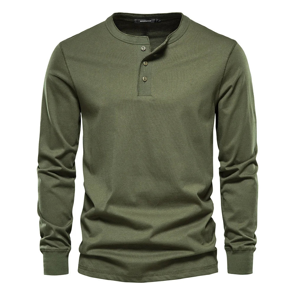 Herren Langarmshirt mit Knöpfen Casual Bequeme Passform