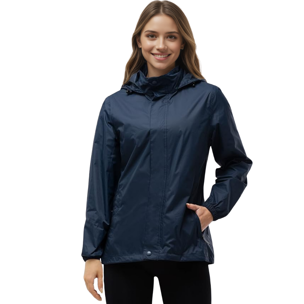 Damen wasserdichte packbare Regenjacke mit Kapuze für Reisen