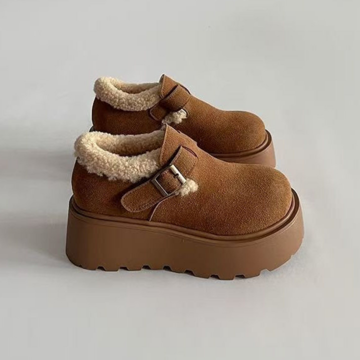 Damen Plateau-Schuh mit Schnalle &amp; Futter, braun