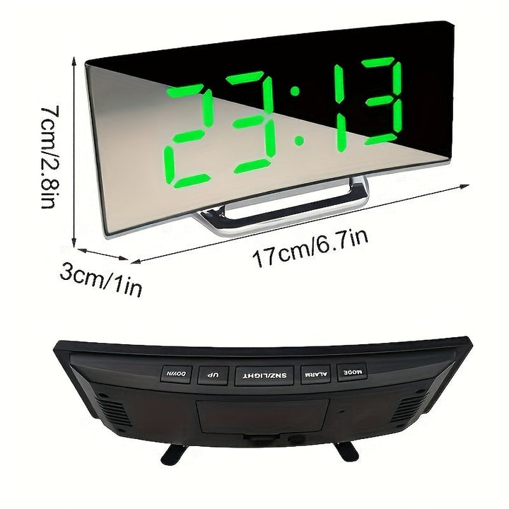 Uniquely Designed Modern Digital Alarm Clock – LED Mirror &amp; Curved Design