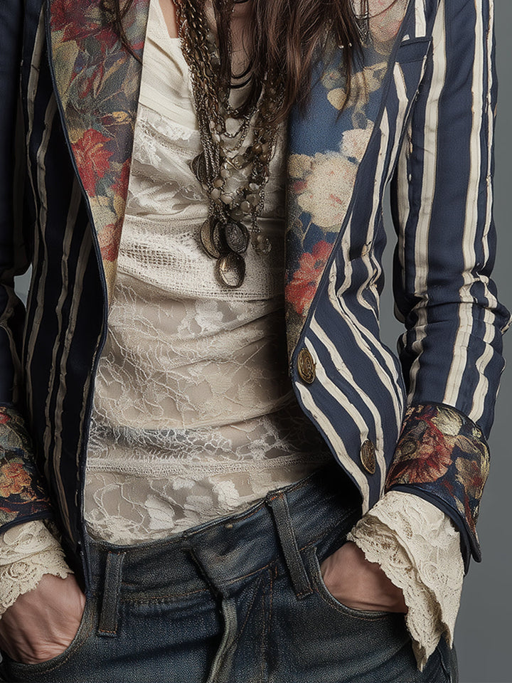 Nina | Klassischer Retro Bohemian Gestreifter Blazer