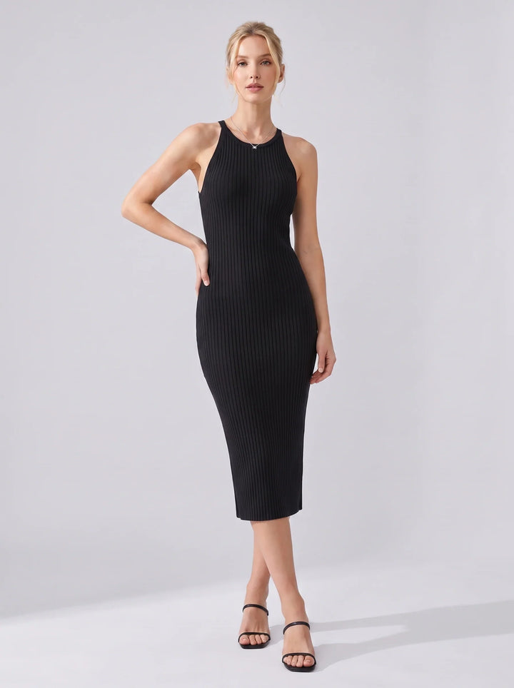 Agnes | Rippstrick Halterneck Bodycon Abend Midi Kleid