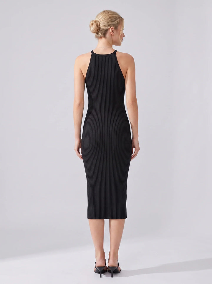 Agnes | Rippstrick Halterneck Bodycon Abend Midi Kleid