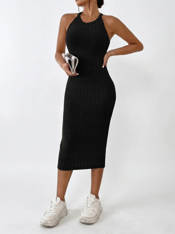 Agnes | Rippstrick Halterneck Bodycon Abend Midi Kleid