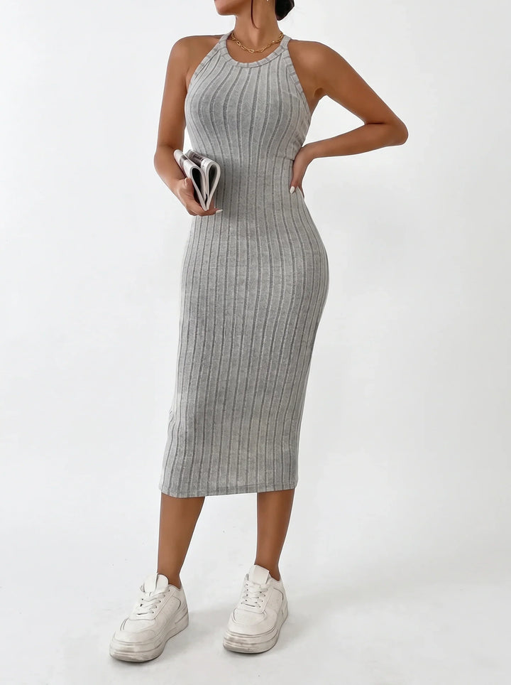 Agnes | Rippstrick Halterneck Bodycon Abend Midi Kleid