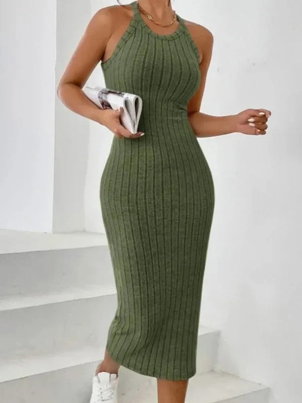 Agnes | Rippstrick Halterneck Bodycon Abend Midi Kleid
