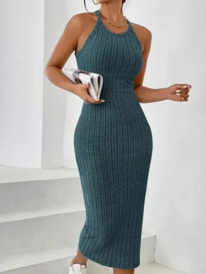 Agnes | Rippstrick Halterneck Bodycon Abend Midi Kleid