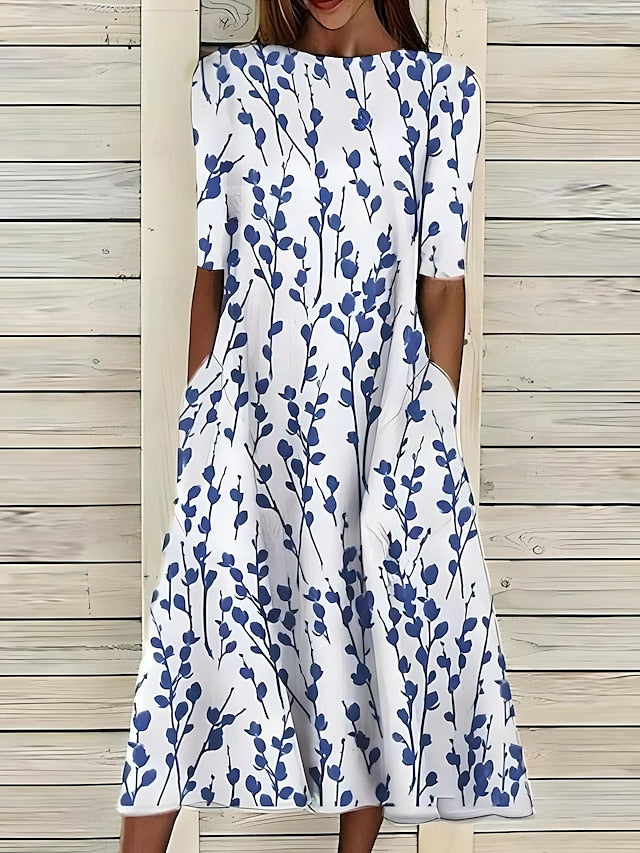 Sela - Robe midi pour femme avec motif fleurs côtières
