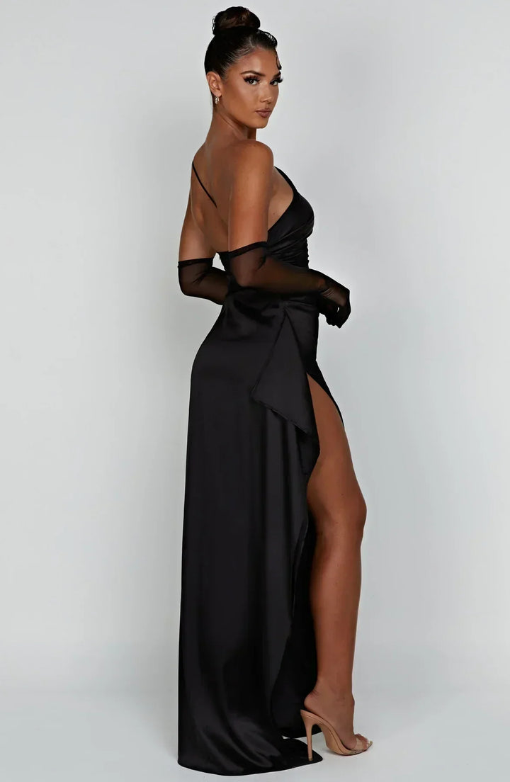 Elara - Luxe Satin Ein-Schulter Splitkleid