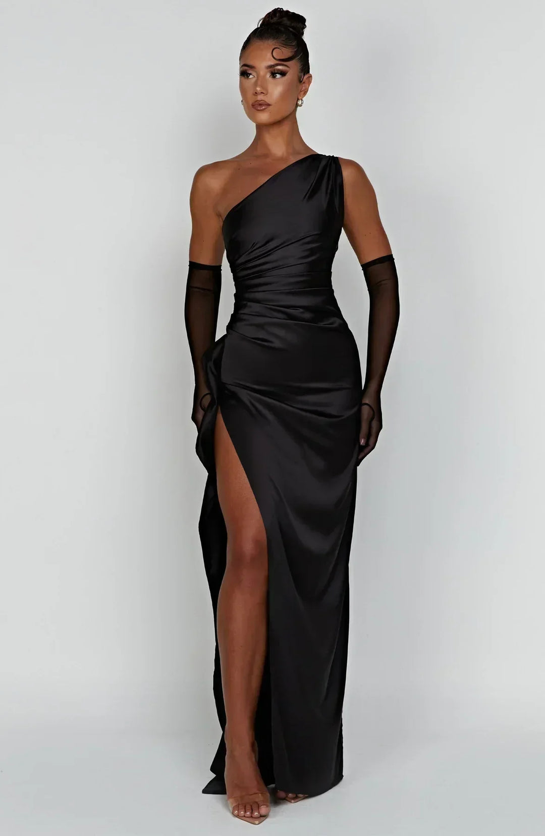 Elara - Luxe Satin Ein-Schulter Splitkleid