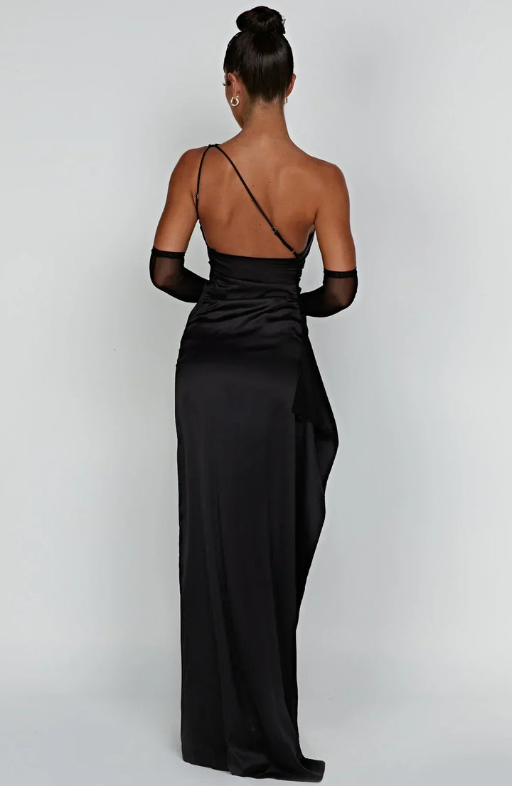 Elara - Luxe Satin Ein-Schulter Splitkleid