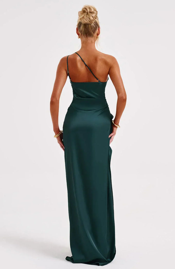 Elara - Luxe Satin Ein-Schulter Splitkleid