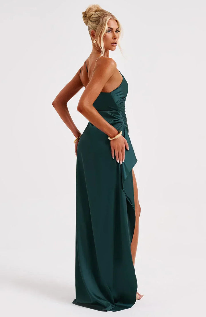 Elara - Luxe Satin Ein-Schulter Splitkleid