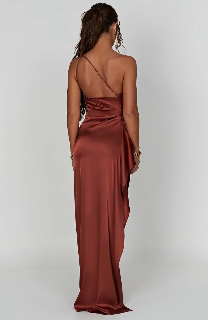 Elara - Luxe Satin Ein-Schulter Splitkleid