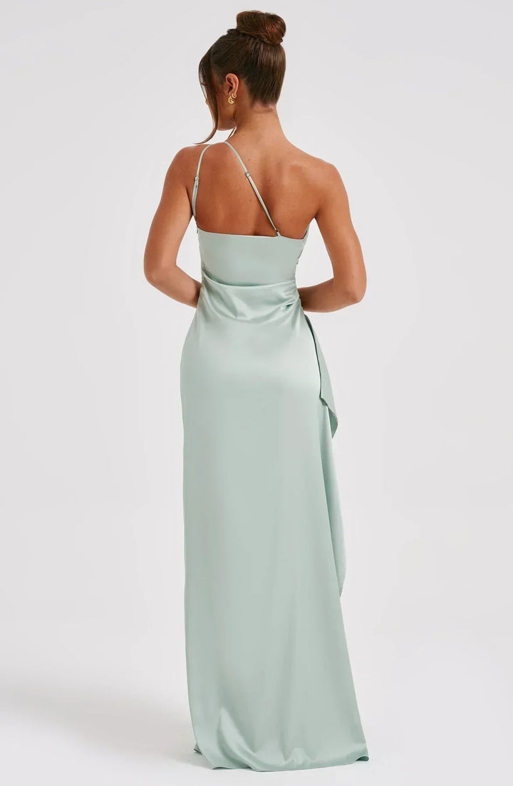Elara - Luxe Satin Ein-Schulter Splitkleid