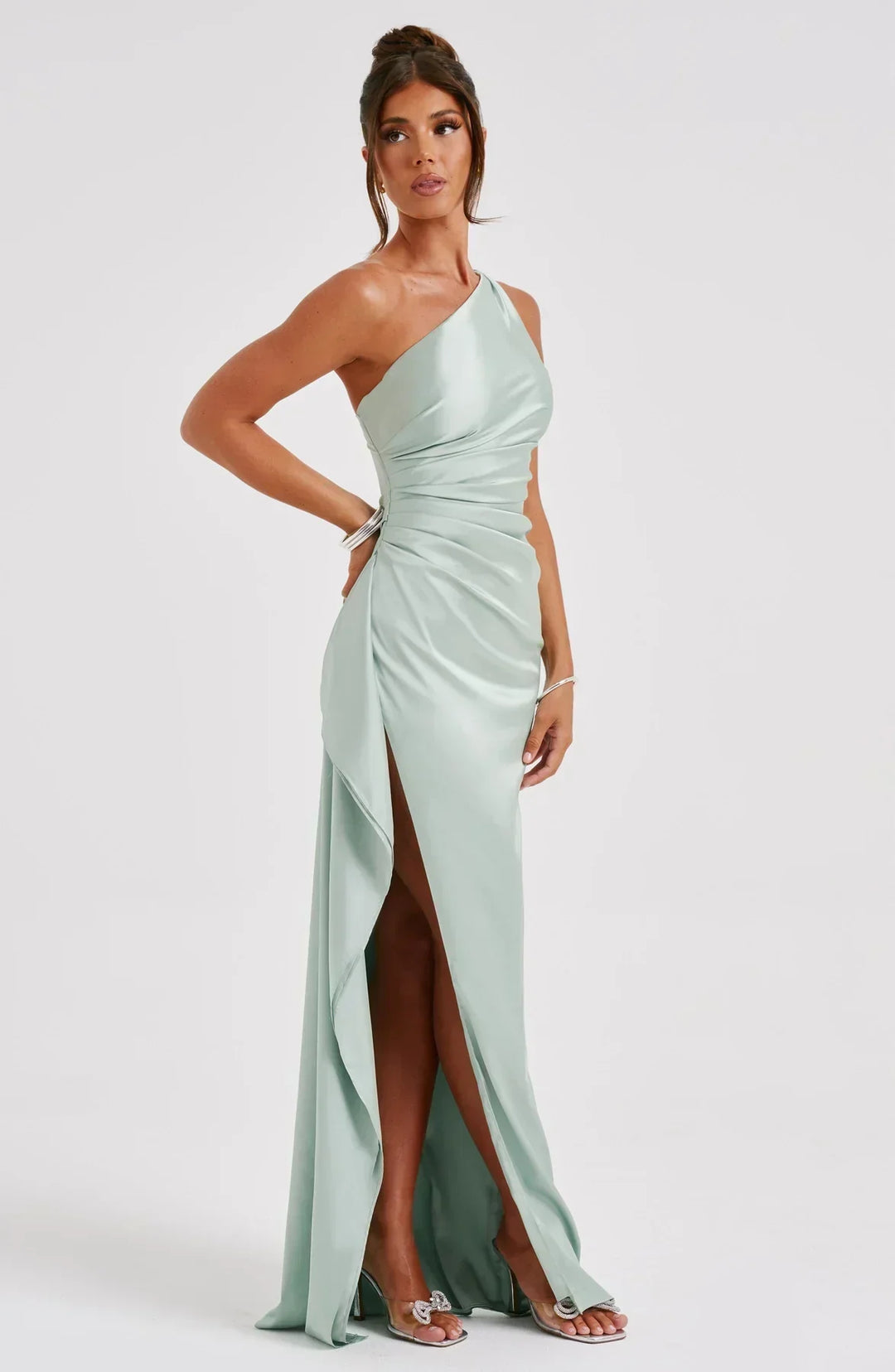 Elara - Luxe Satin Ein-Schulter Splitkleid
