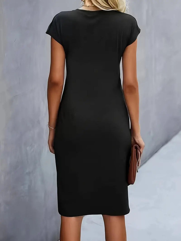 Midi Kleid Damen Runder Hals Tailliert Hochzeitsgast