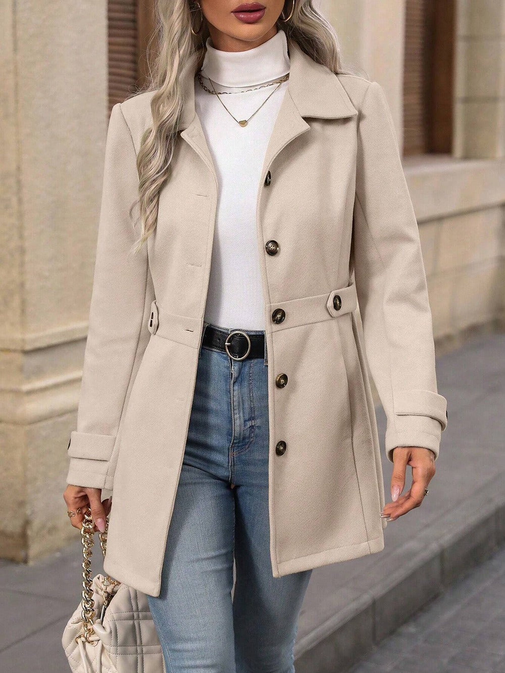 Herbst Damen Trenchcoat Gürtel Tailliert Übergangszeit