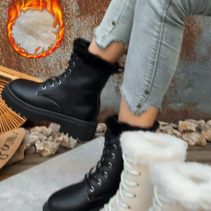 Damen Winterstiefeletten mit dicker Sohle und Kunstfellfutter zum Schnüren