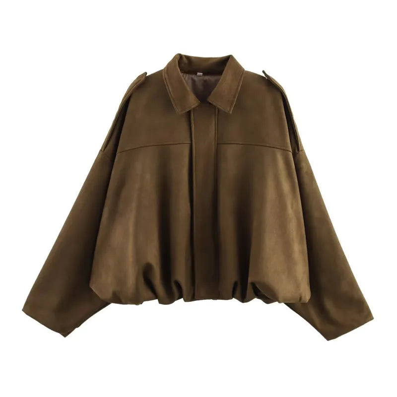 Ivy | Veste mi-saison en daim pour femme avec col pointu
