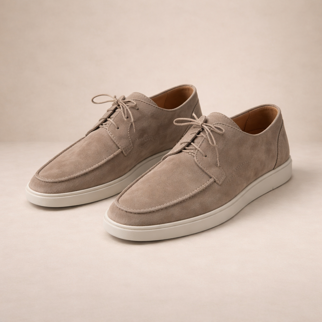 Mocassins pour homme en daim coupe régulière, laçage en cuir, bout fermé