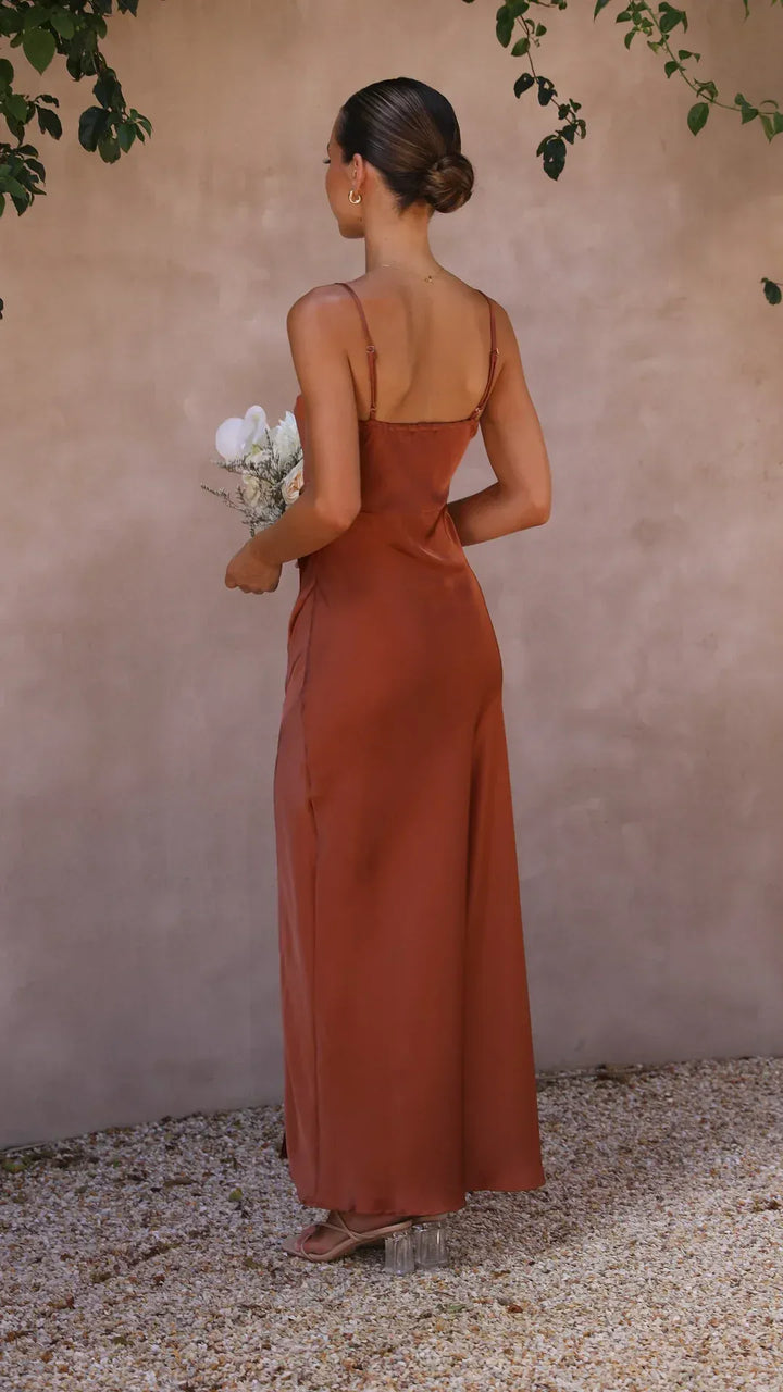 Long Slip Dress with Straight Neckline and Side Split for Women | Ideal for Evenings or Festive Occasions