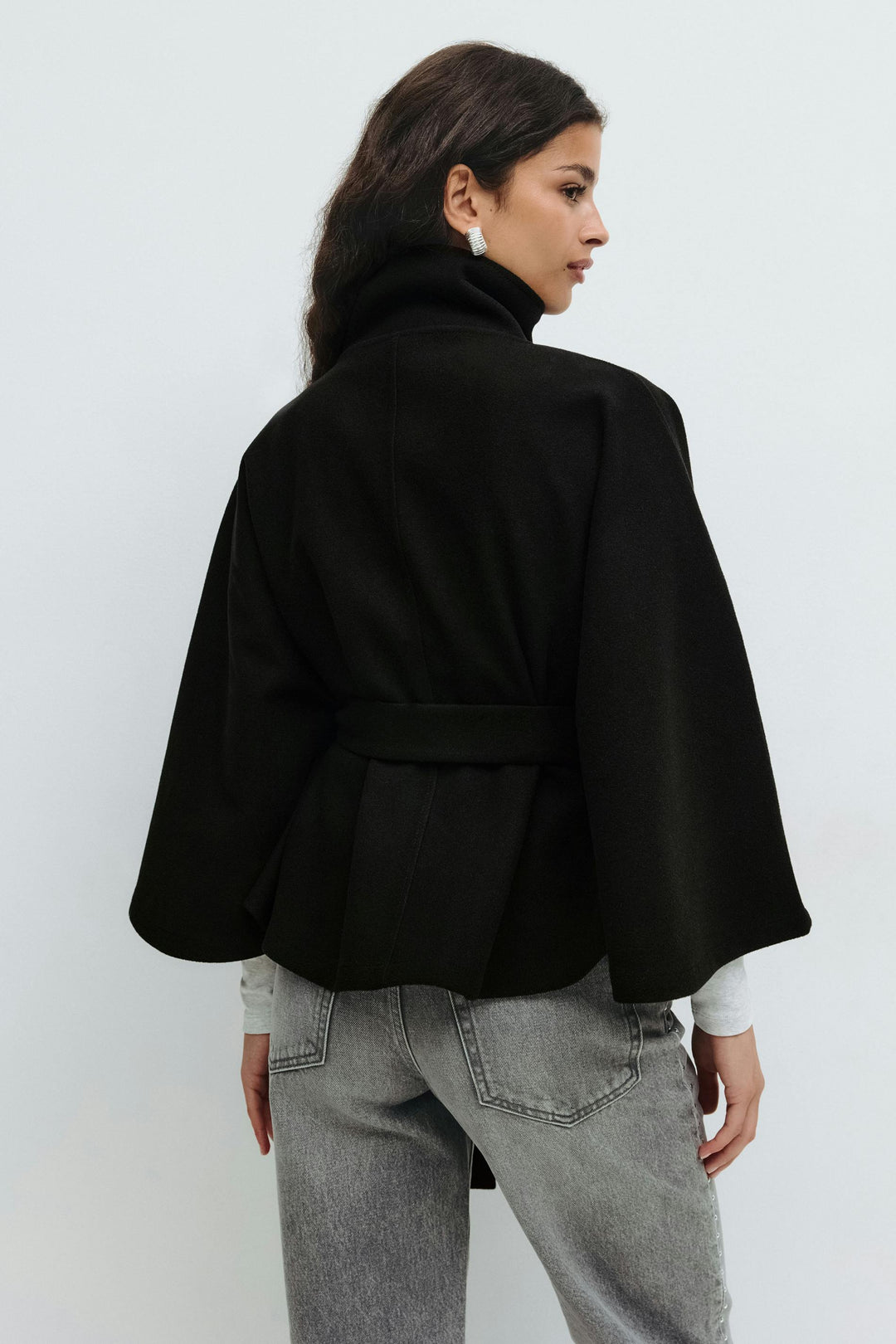 Cape Jas Damen Regular Fit Hoher Kragen Schleifen Gürtel Winter