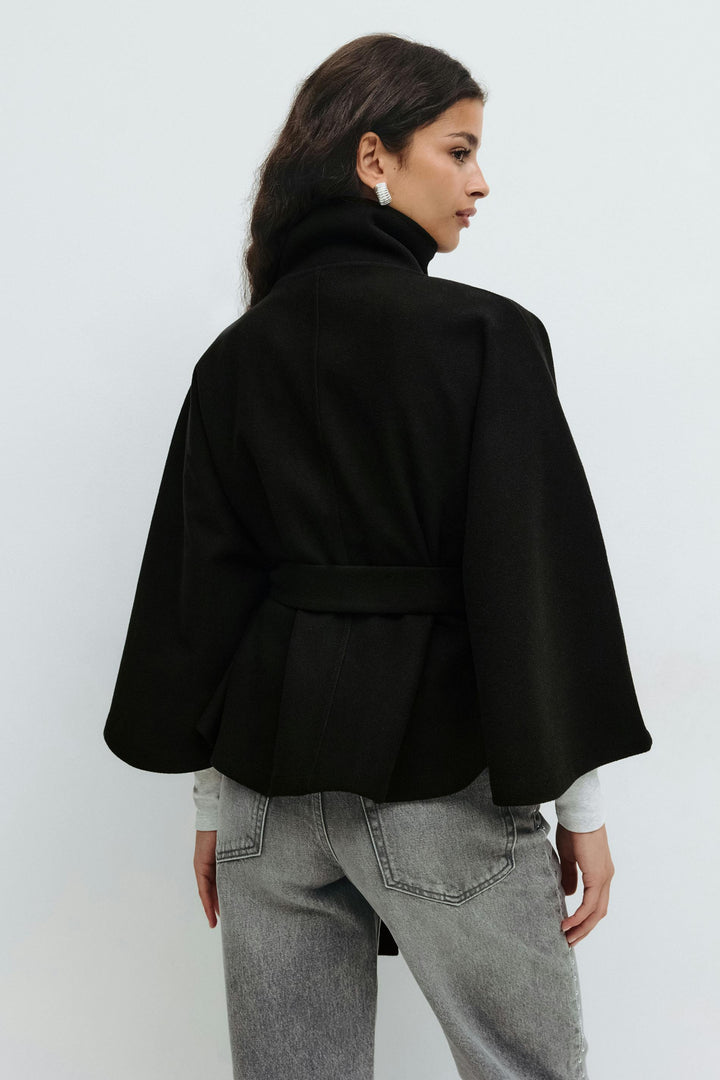 Cape Jas Damen Regular Fit Hoher Kragen Schleifen Gürtel Winter