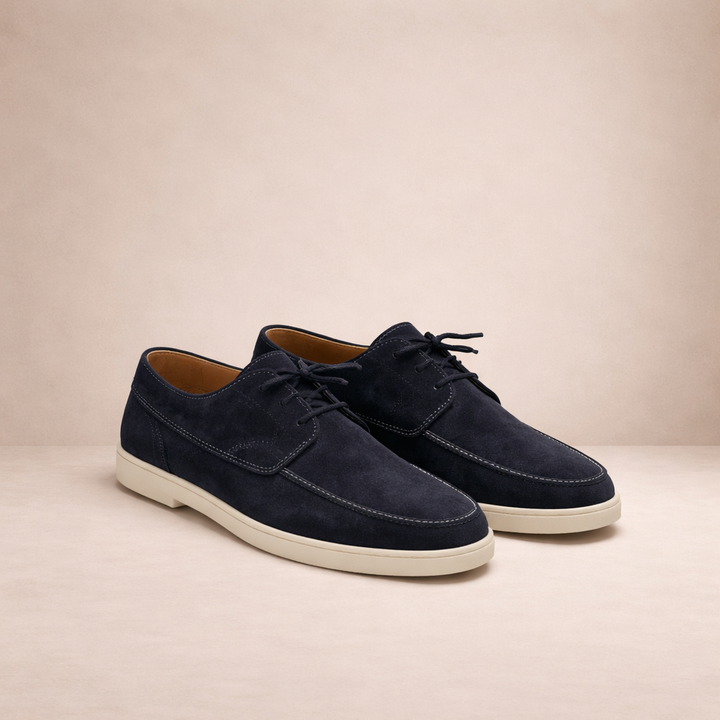 Mocassins pour homme en daim coupe régulière, laçage en cuir, bout fermé