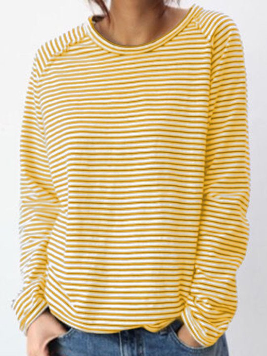 Damen Gestreiftes Casual Langarmshirt – Weiche Baumwolle, Perfekt für Frühling und Herbst