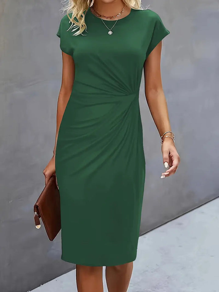 Midi Kleid Damen Runder Hals Tailliert Hochzeitsgast