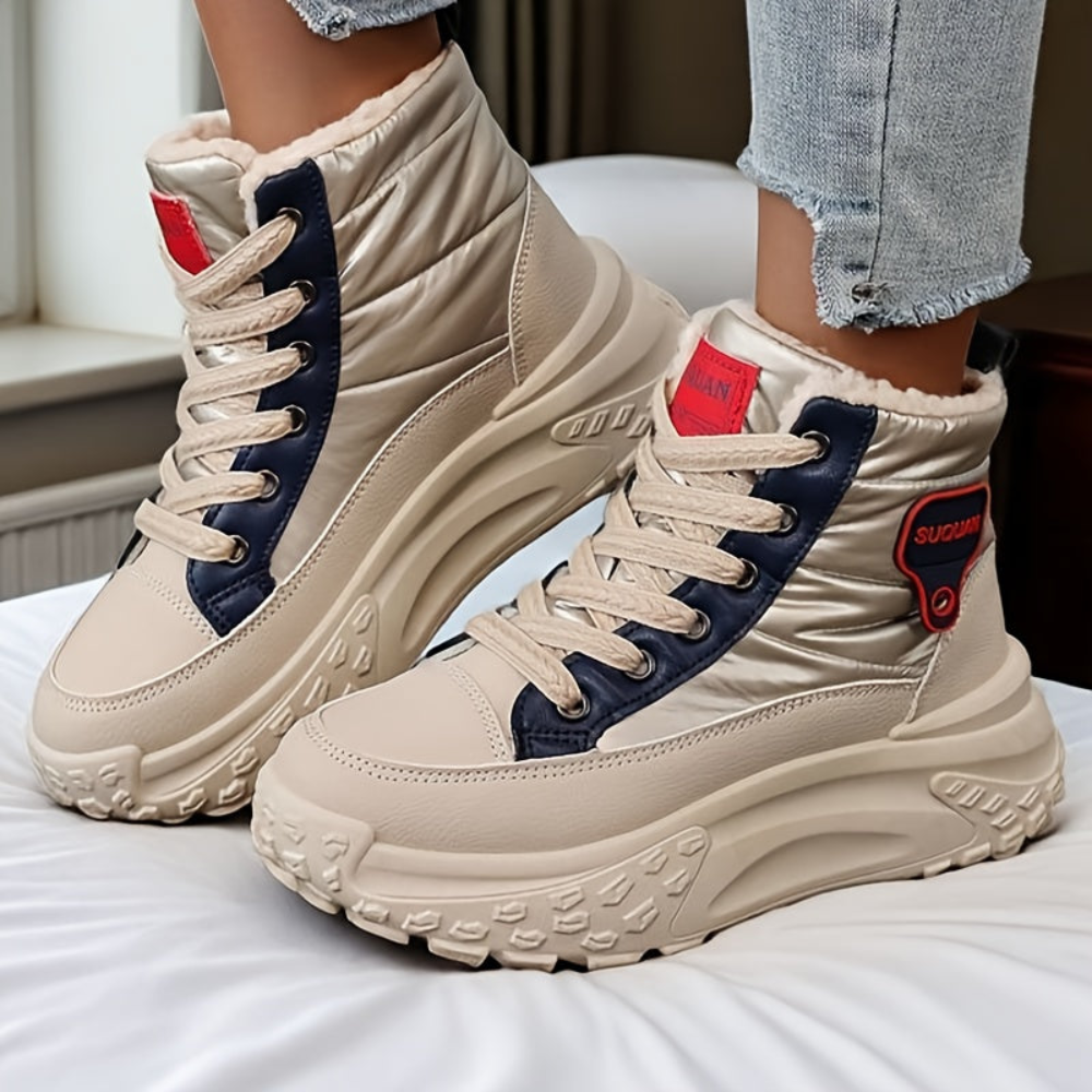 Damen Winterstiefeletten mit dicker Sohle, Schnürung und Warmfutter