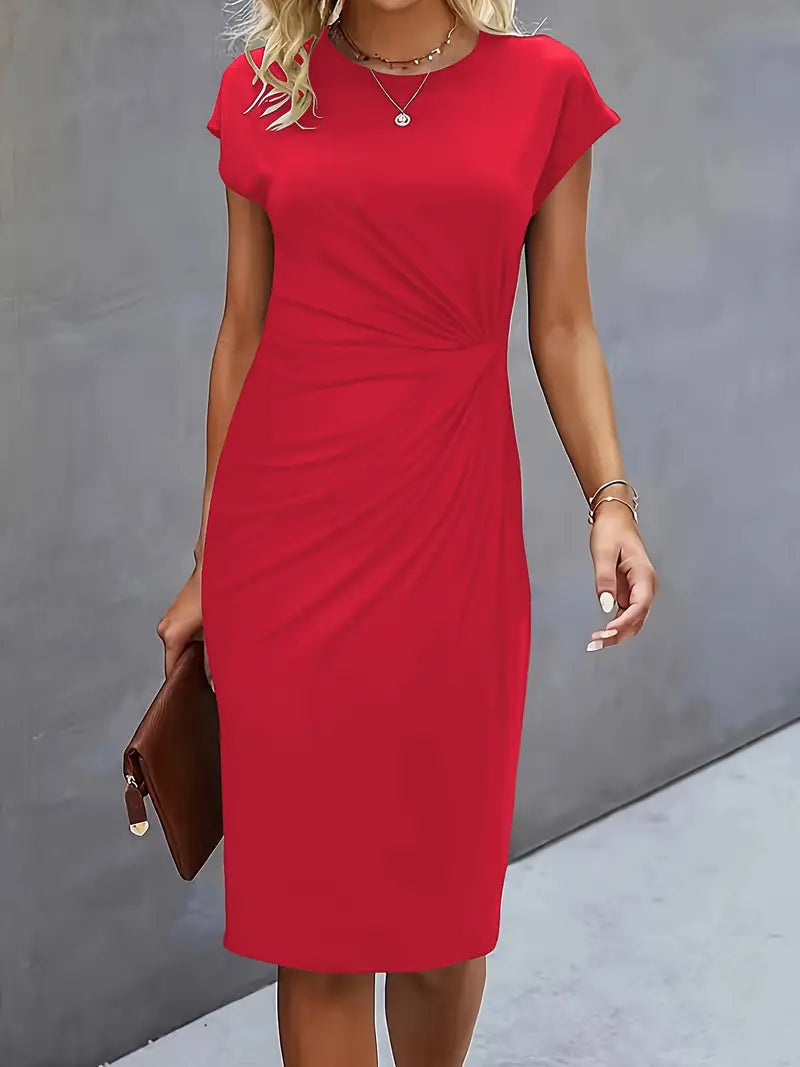 Midi Kleid Damen Runder Hals Tailliert Hochzeitsgast