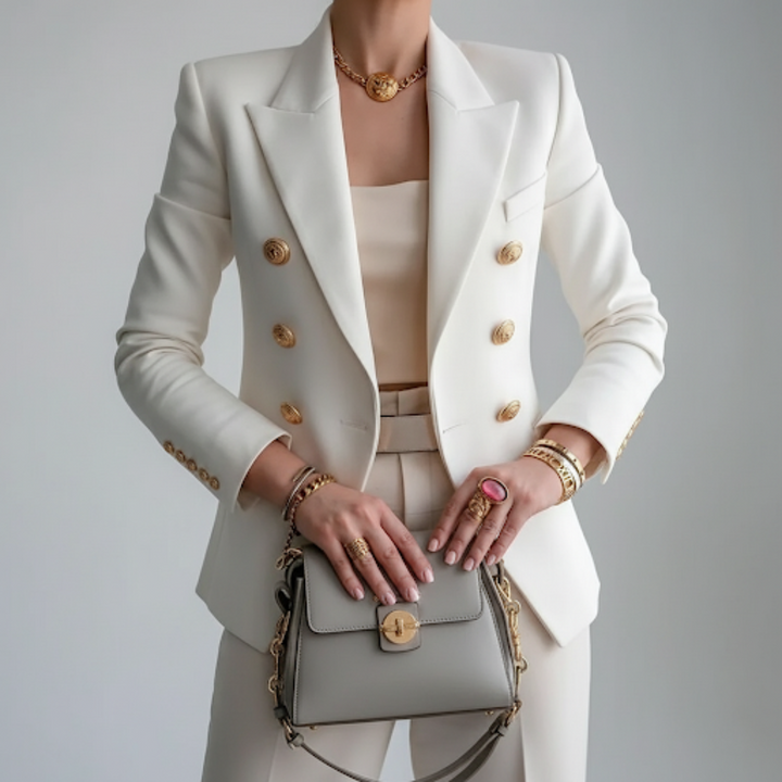Blazer croisé à coupe cintrée avec boutons dorés et col à revers