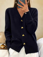 Women's Cozy Knit Cardigan with Heart Buttons
