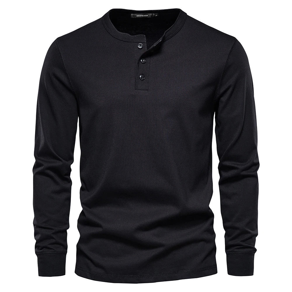 Herren Langarmshirt mit Knöpfen Casual Bequeme Passform