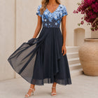 Ladies' Midi Cocktail Evening Dress with V-Neck | Floral Dress