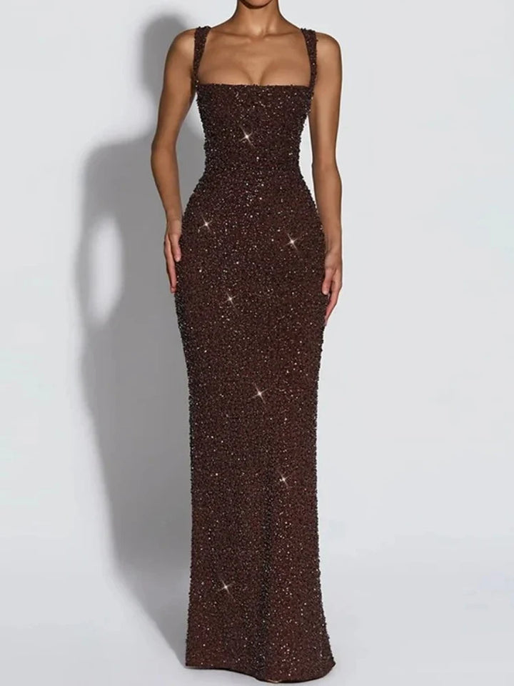 Danielle | Robe longue à encolure carrée et sequins