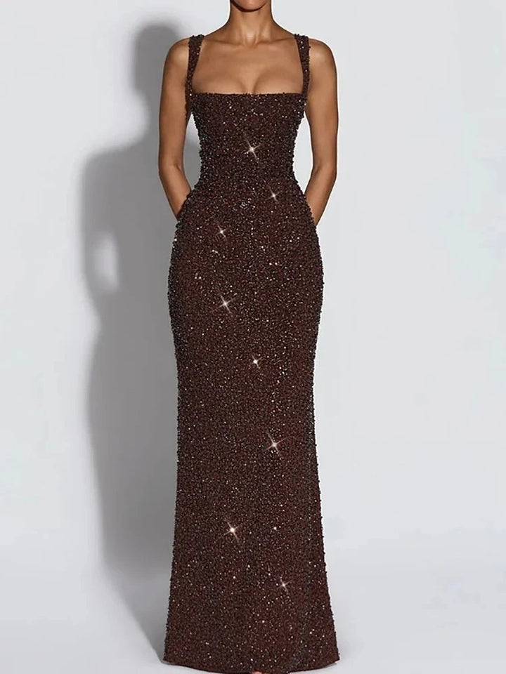 Danielle | Robe longue à encolure carrée et sequins