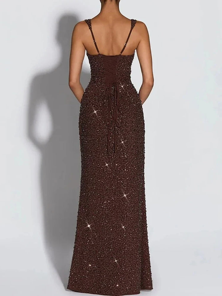 Danielle | Robe longue à encolure carrée et sequins