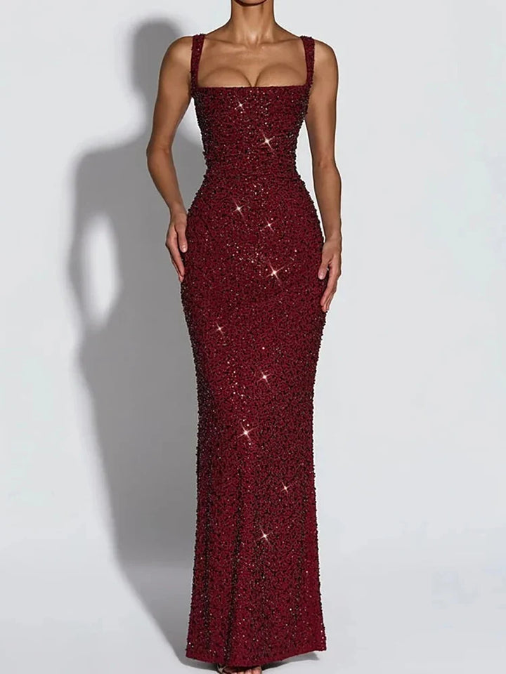 Danielle | Robe longue à encolure carrée et sequins