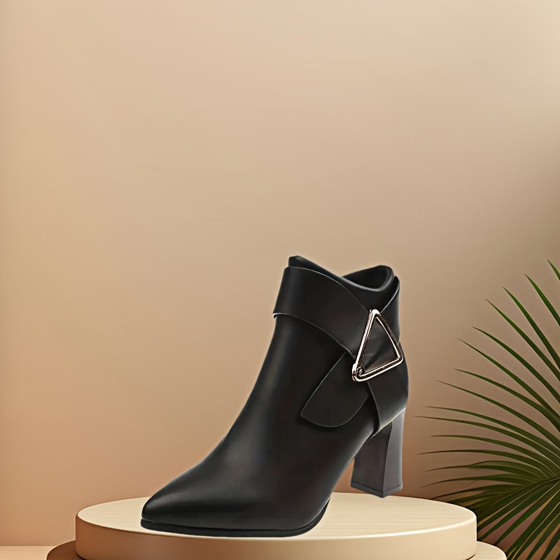 Damen Stiefeletten Blockabsatz Spitz zulaufend mit Schnalle Reißverschluss