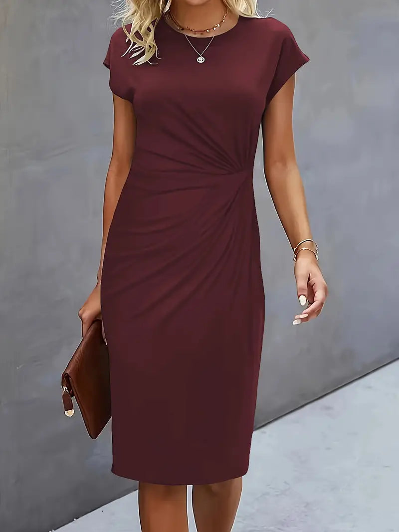 Midi Kleid Damen Runder Hals Tailliert Hochzeitsgast