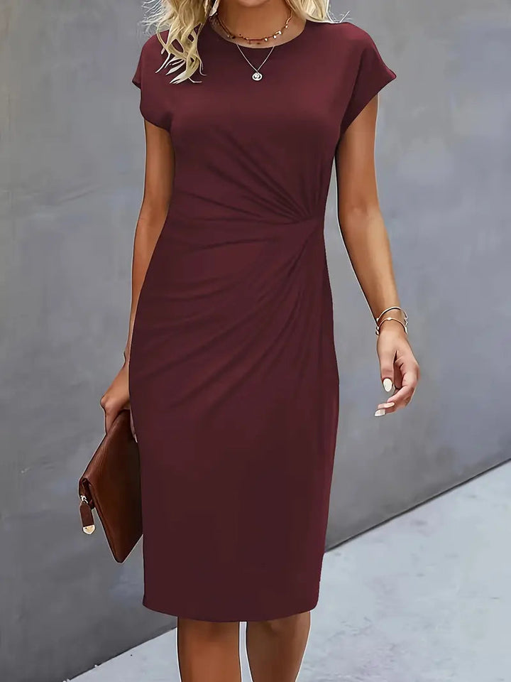 Midi Kleid Damen Runder Hals Tailliert Hochzeitsgast